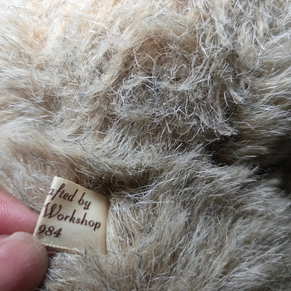 Vtg 1984 Handcrafted Sennebec Teddy Bear Jointed Mohair Wool Leather Plush Toy